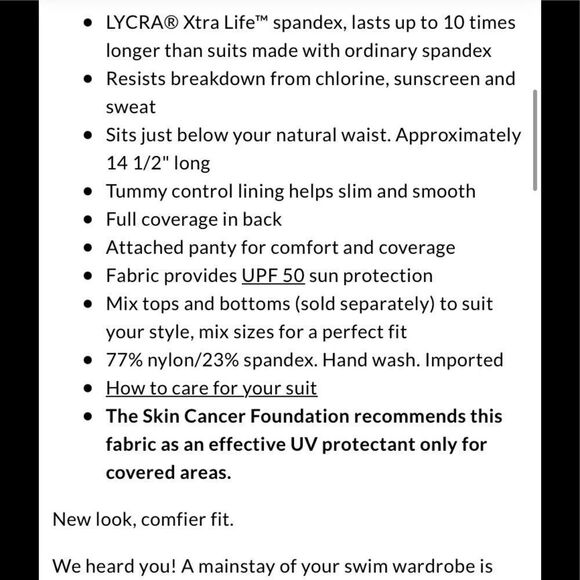 Land’s End Plus swimsuit bottom skirt control panty black egret white scroll Var - Picture 5 of 6